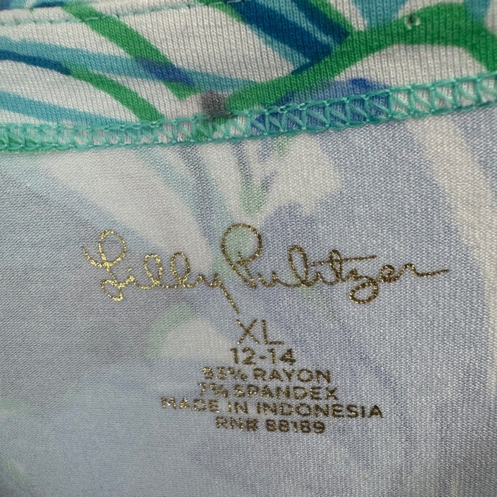 Lilly Pulitzer XL 12-14 Floral Ruffle Sleeve Shift Dress Blue Green Pink Jersey - Picture 3 of 12